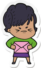 sticker of a cartoon frustrated woman