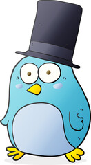 cartoon bird wearing top hat