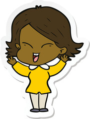 sticker of a happy cartoon girl