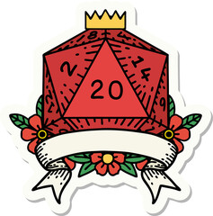 natural 20 critical hit D20 dice roll sticker