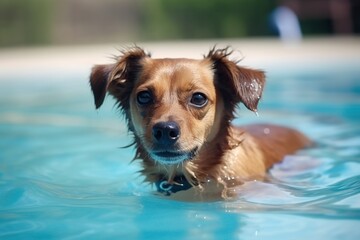 illustration, cute dog swimming, ai generative