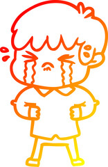 warm gradient line drawing crying boy cartoon