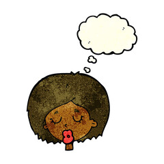 cartoon woman with eyes closed with thought bubble