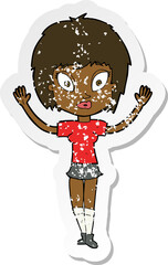 retro distressed sticker of a cartoon pretty girl