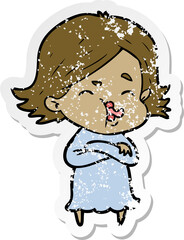 distressed sticker of a cartoon girl pulling face