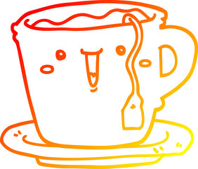 warm gradient line drawing cute cartoon cup and saucer