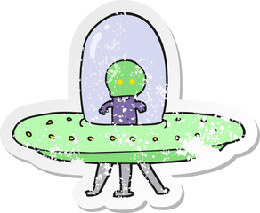 retro distressed sticker of a cartoon flying saucer