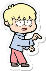 Obraz premium sticker of a cartoon exhausted boy