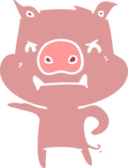 angry flat color style cartoon pig