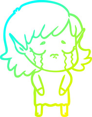 cold gradient line drawing cartoon crying elf girl