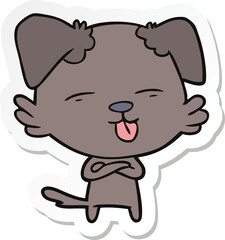sticker of a cartoon dog sticking out tongue