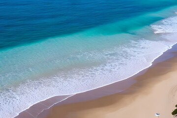 blue Ocean waves on the beach as a background. Beautiful natural summer vacation holidays background. Aerial top down view of beach and sea with blue water waves