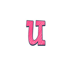 u typography alphabet letter, sticker format