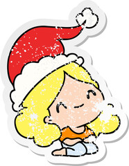 christmas distressed sticker cartoon of kawaii girl