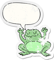 cartoon frog and speech bubble distressed sticker