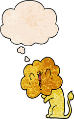 cute cartoon lion and thought bubble in grunge texture pattern style