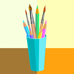 glass stand for colored pencils and brushes