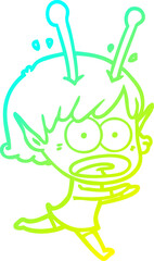 cold gradient line drawing cartoon shocked alien girl