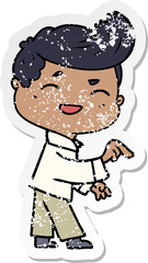 distressed sticker of a cartoon man laughing and pointing
