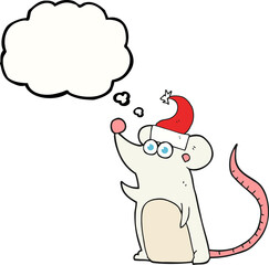 thought bubble cartoon mouse in christmas hat
