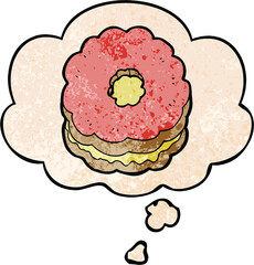 cartoon biscuit and thought bubble in grunge texture pattern style