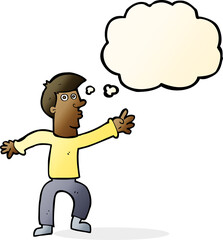 cartoon reaching man with thought bubble