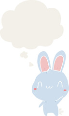 Obraz na płótnie Canvas cartoon rabbit waving and thought bubble in retro style