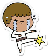 sticker of a cartoon man crying
