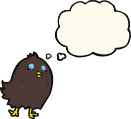 cartoon spooky black bird with thought bubble