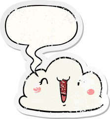 cartoon cloud and speech bubble distressed sticker