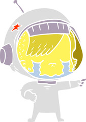 flat color style cartoon crying astronaut girl