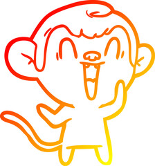 warm gradient line drawing cartoon laughing monkey