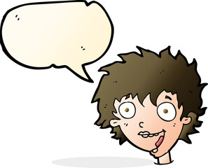 cartoon crazy excited woman with speech bubble