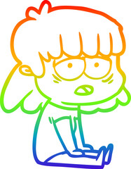rainbow gradient line drawing cartoon tired woman
