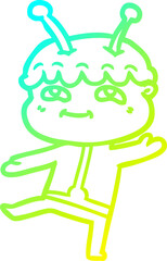 cold gradient line drawing friendly cartoon spaceman dancing