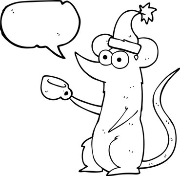 speech bubble cartoon mouse wearing christmas hat