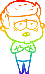 rainbow gradient line drawing cartoon tired man