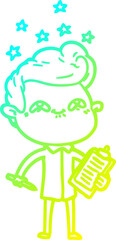 cold gradient line drawing cartoon excited man