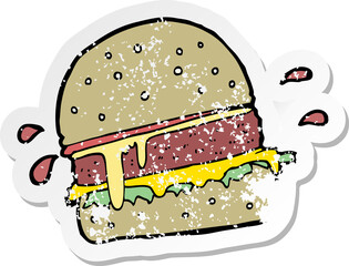 retro distressed sticker of a cartoon burger
