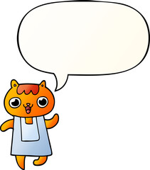 cartoon cat and speech bubble in smooth gradient style