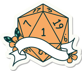 natural one d20 dice roll sticker