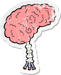 retro distressed sticker of a cartoon brain