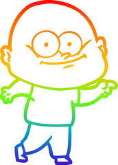 rainbow gradient line drawing cartoon bald man staring