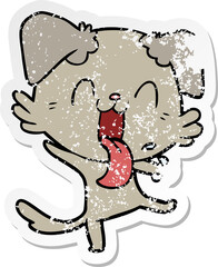 distressed sticker of a cartoon panting dog