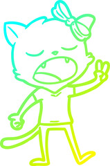 cold gradient line drawing cartoon yawning cat