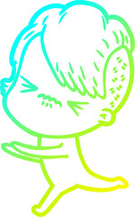 cold gradient line drawing cartoon annoyed hipster girl