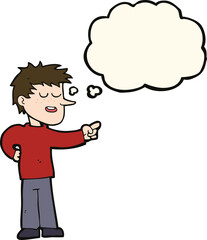 cartoon man pointing with thought bubble