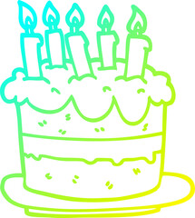 cold gradient line drawing cartoon birthday cake