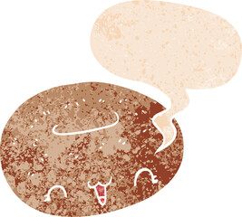 cute cartoon donut and speech bubble in retro textured style