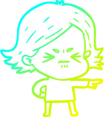 cold gradient line drawing cartoon angry girl